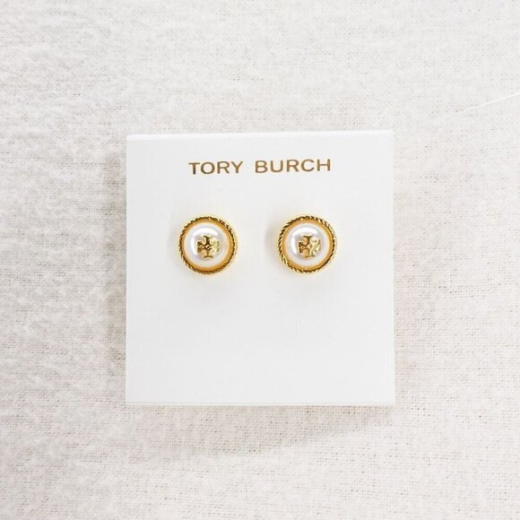 Tory Burch Rope Pearl Stud Earrings Silver White OS - Picture 1 of 12
